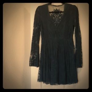 Free People Teal lace long sleeve mini dress